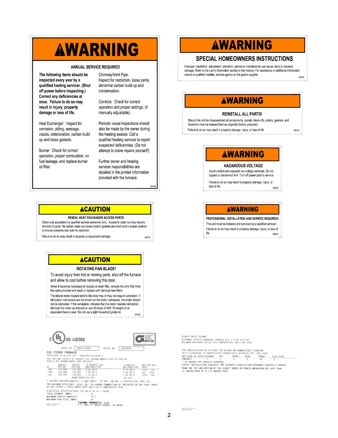 Thermo Products OH8FA119DV5B, OH8FA119DV5R, OH8FA119D60R, OH6FA072D48N, OH6FA072DV4N, OH6FX072DV4R, OH8FA119D60B operation manual 