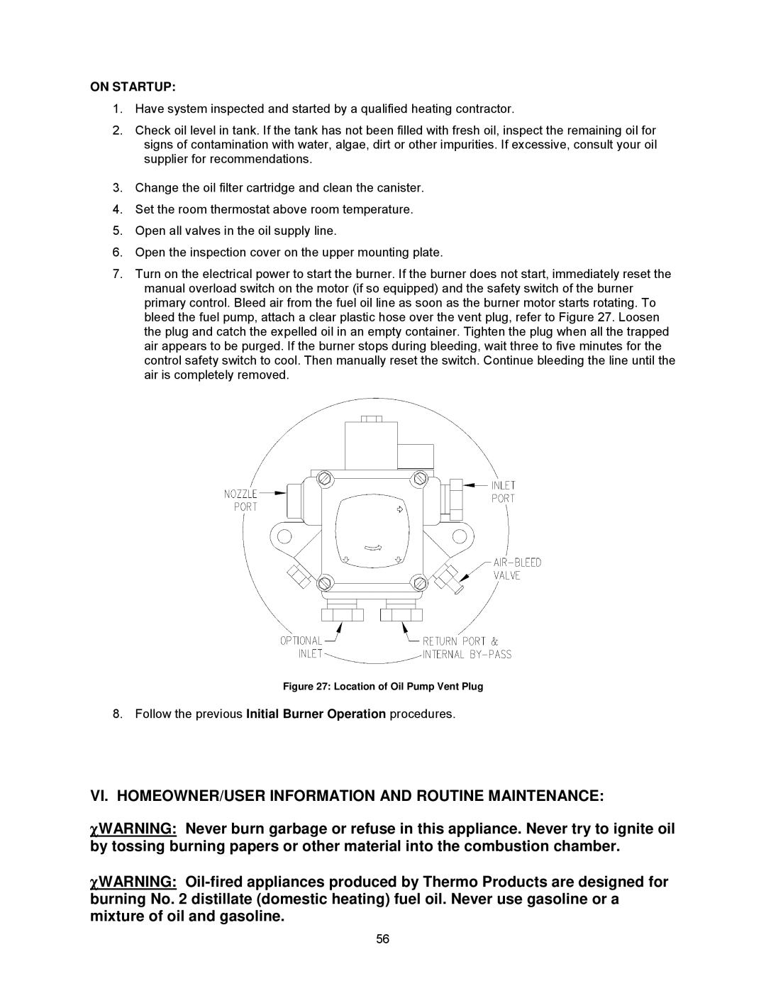 Thermo Products OH6FA072DV4N, OH8FA119DV5R, OH8FA119D60R VI. HOMEOWNER/USER Information and Routine Maintenance, On Startup 