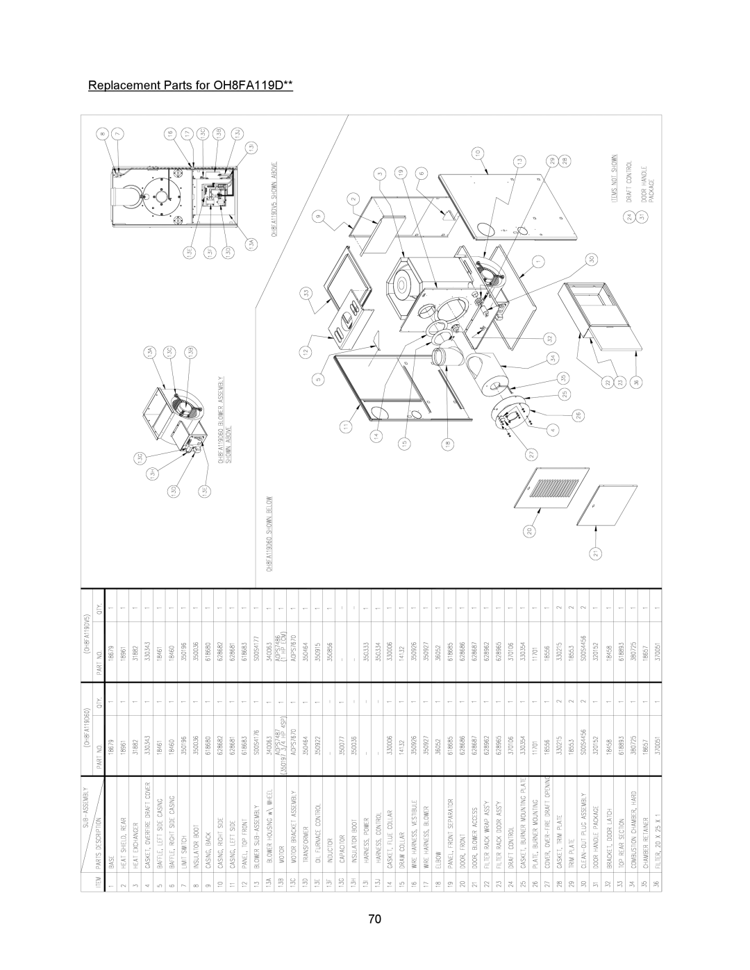 Thermo Products OH6FA072DV4N, OH8FA119DV5R, OH8FA119D60R, OH6FA072D48N, OH6FX072DV4R Replacement Parts for OH8FA119D 