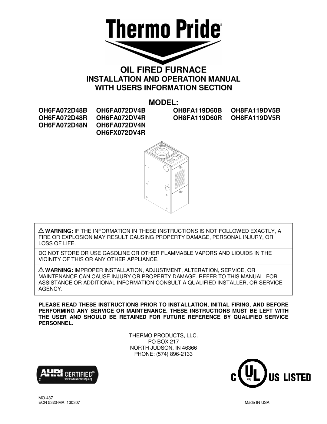 Thermo Products OHFA199DV5R, OHFA199DV5B operation manual OH6FA072DV4B, OH6FA072DV4R, OH6FA072DV4N OH6FX072DV4R 