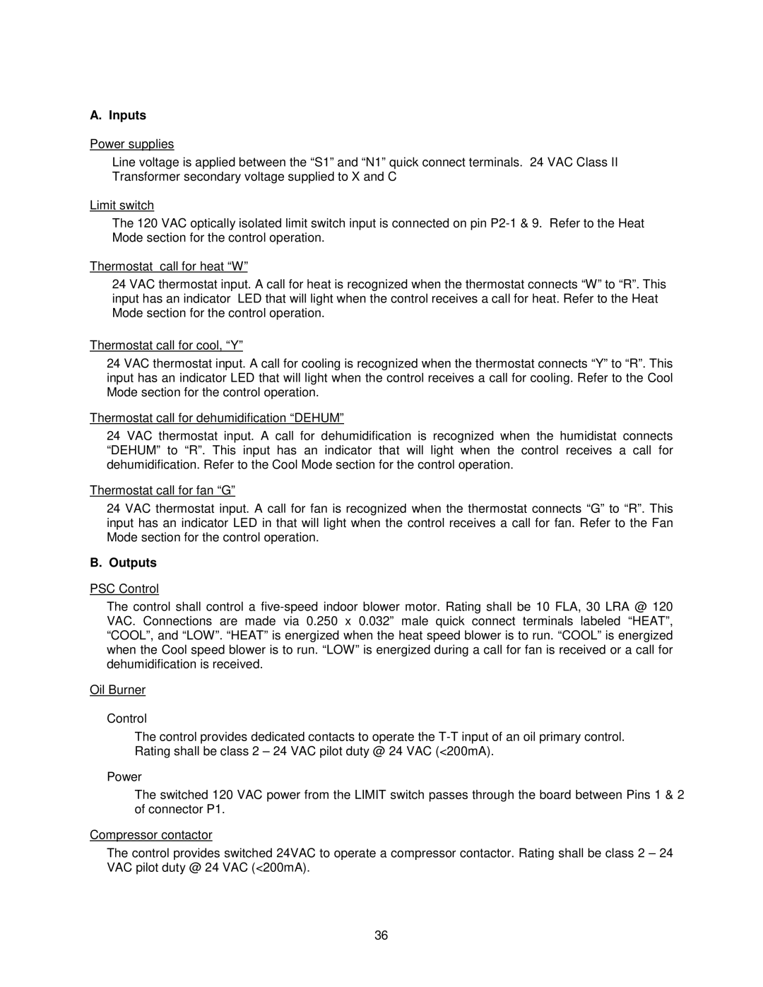 Thermo Products OHFA199DV5R, OHFA199DV5B operation manual Inputs, Outputs 