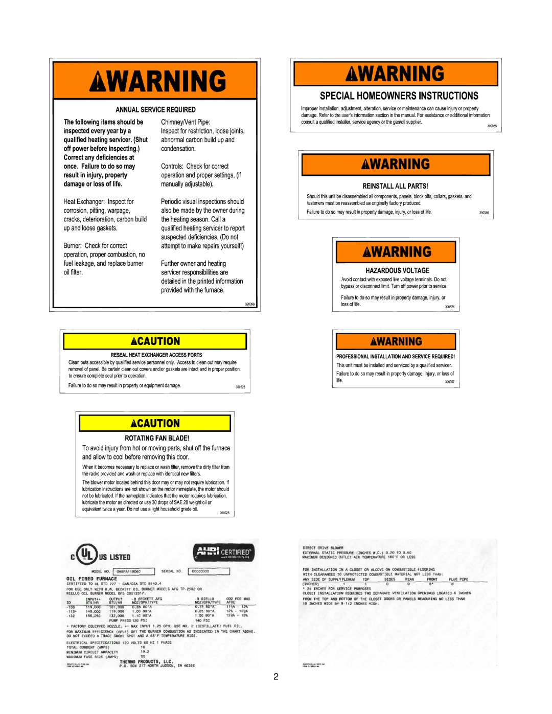 Thermo Products OHFA199DV5R, OHFA199DV5B operation manual 