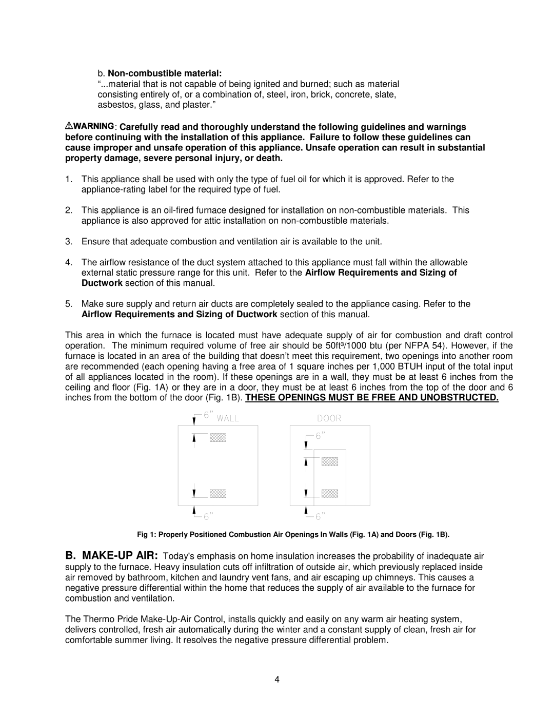 Thermo Products OHFA199DV5R, OHFA199DV5B operation manual Non-combustible material 