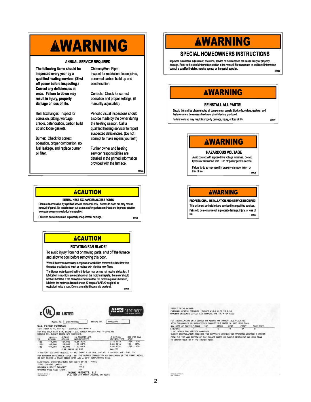 Thermo Products OHFA199DV5R, OHFA199DV5B operation manual 