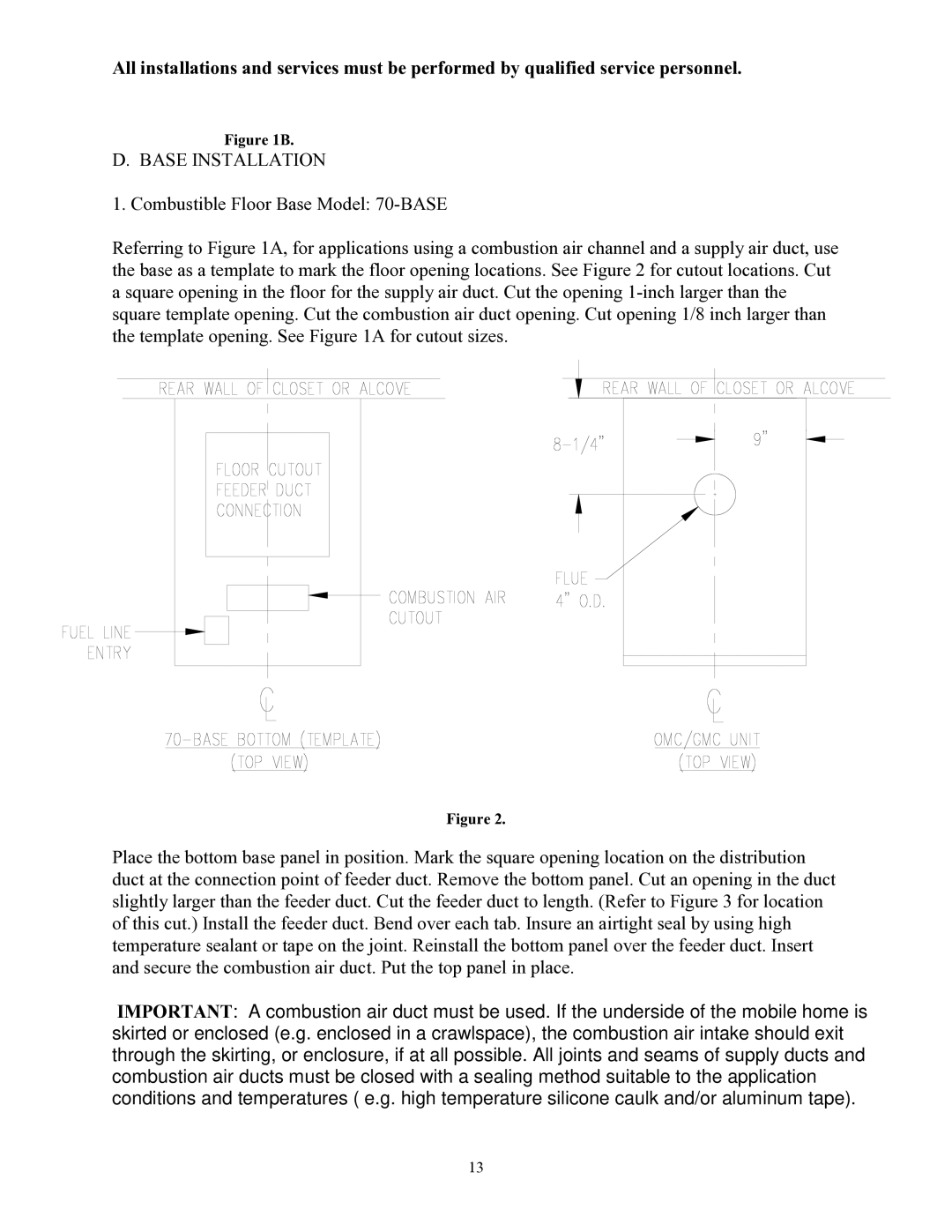 Thermo Products OMC-70, GMC-85 service manual Base Installation 