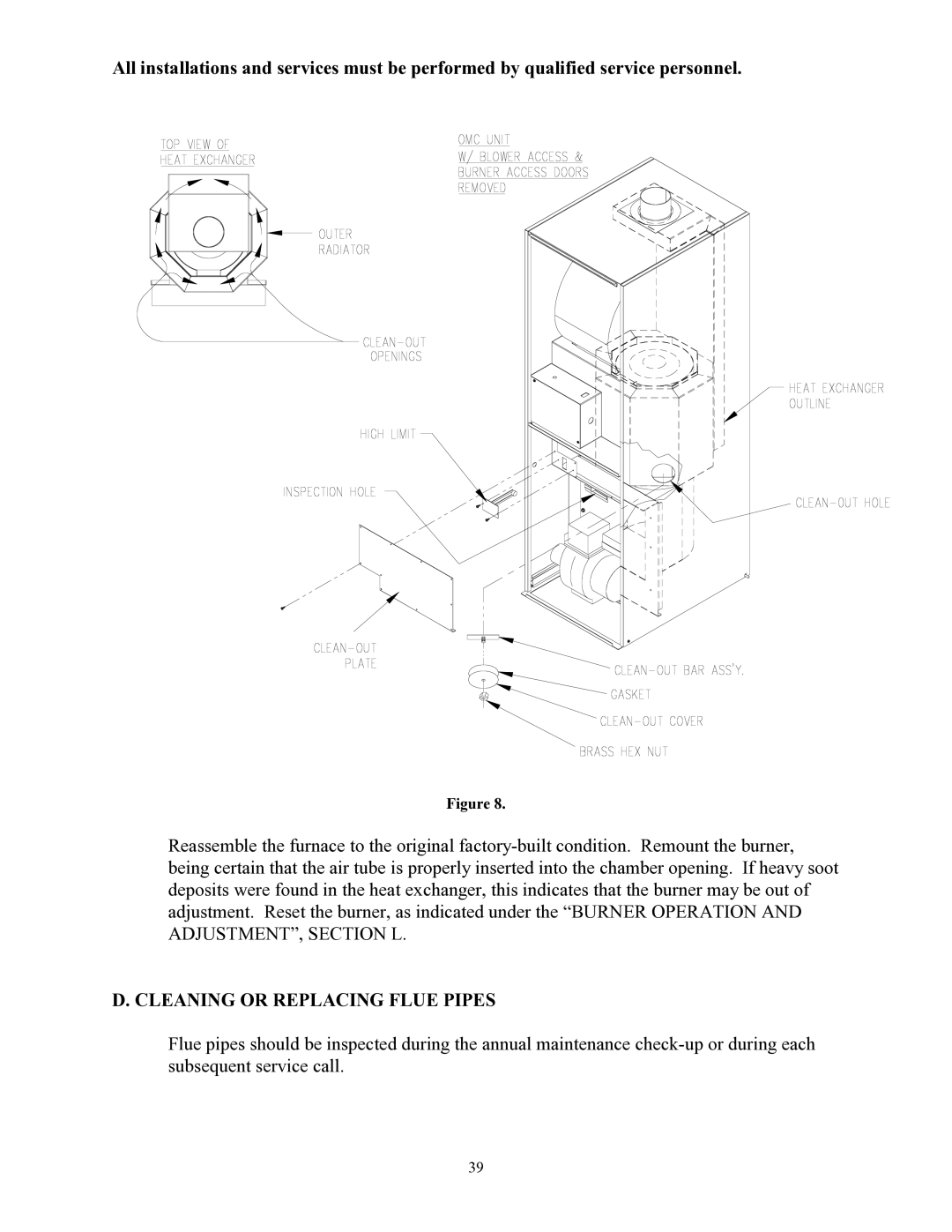 Thermo Products OMC-70, GMC-85 service manual Cleaning or Replacing Flue Pipes 