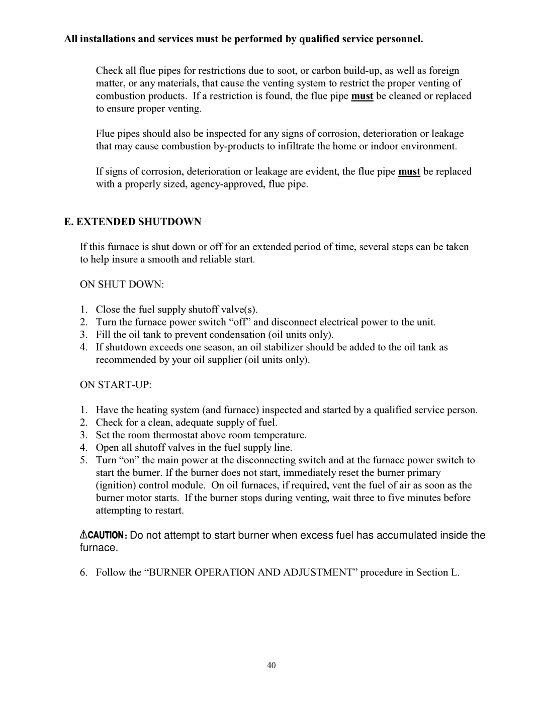 Thermo Products GMC-85, OMC-70 service manual Extended Shutdown, On Shut Down 