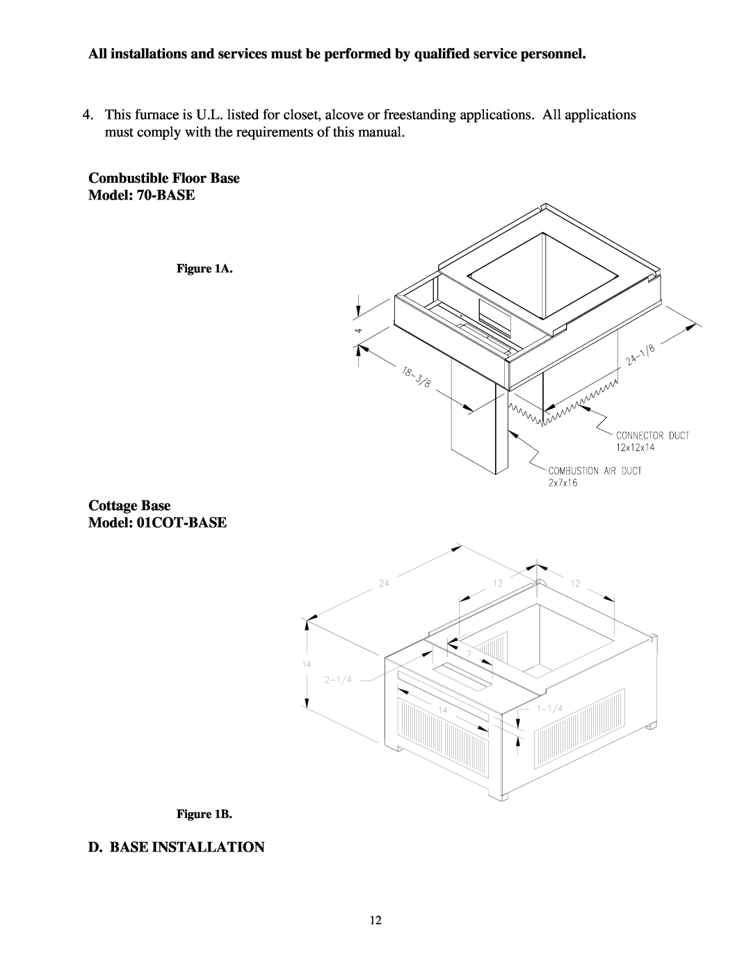 Thermo Products omd-70 Combustible Floor Base Model: 70-BASE, Cottage Base Model: 01COT-BASE, D. Base Installation 