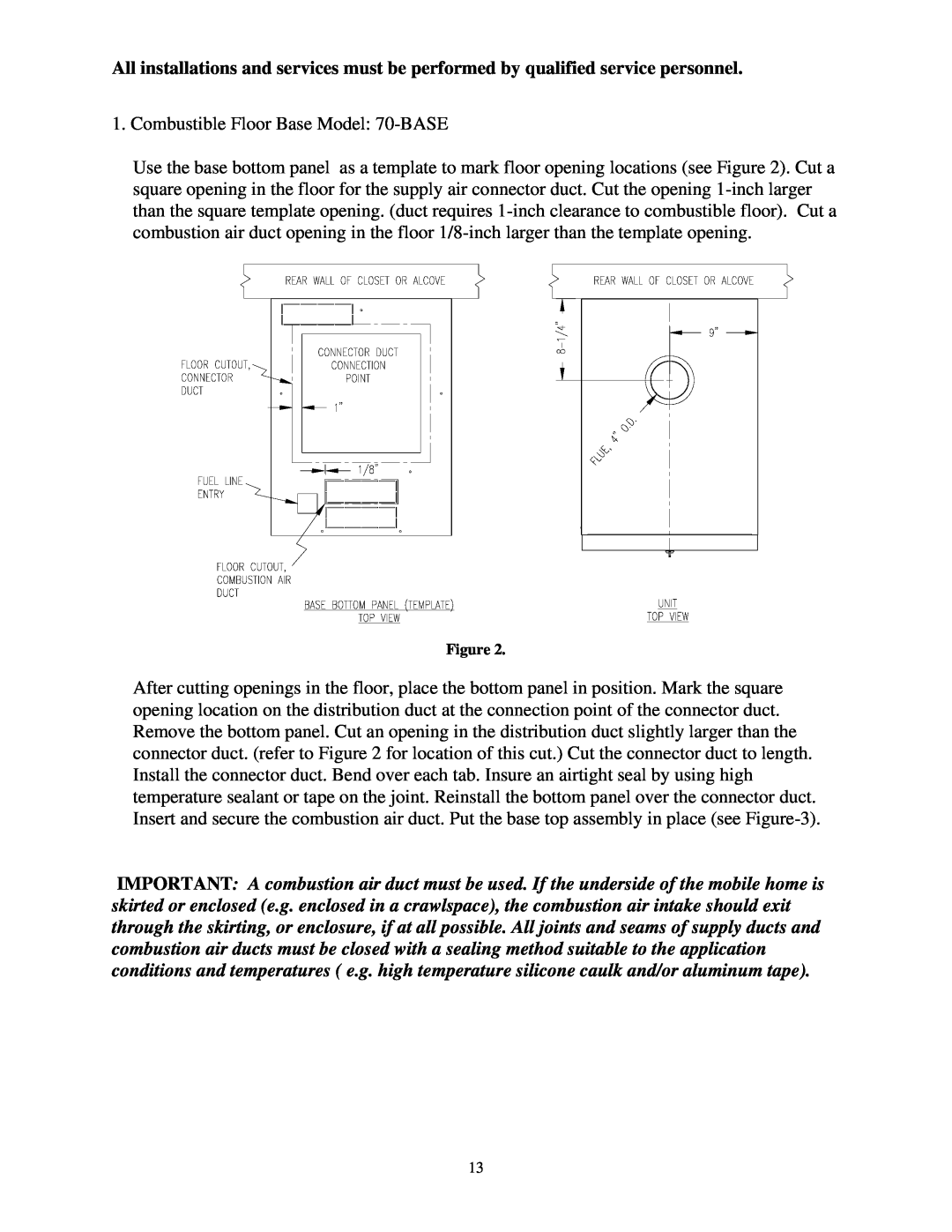 Thermo Products omd-70 service manual Combustible Floor Base Model: 70-BASE 