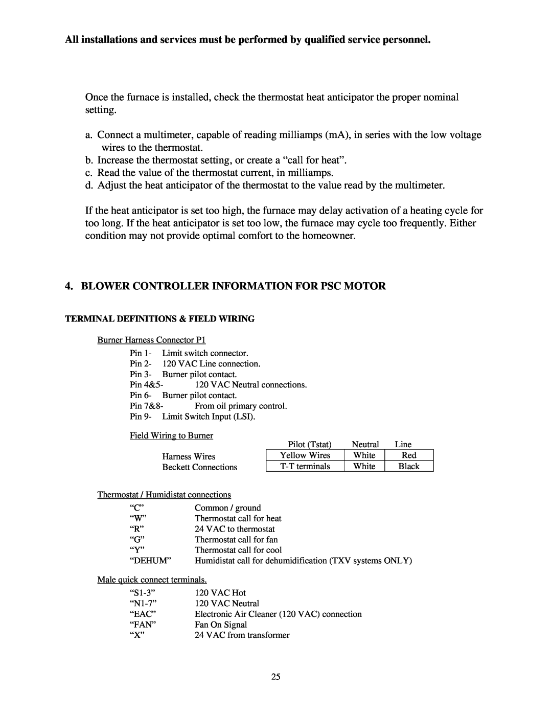 Thermo Products omd-70 service manual Blower Controller Information For Psc Motor, Terminal Definitions & Field Wiring 
