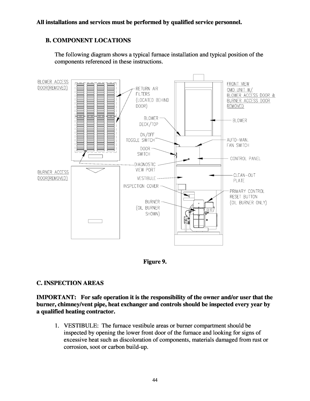 Thermo Products omd-70 service manual B. Component Locations, Figure C. INSPECTION AREAS 