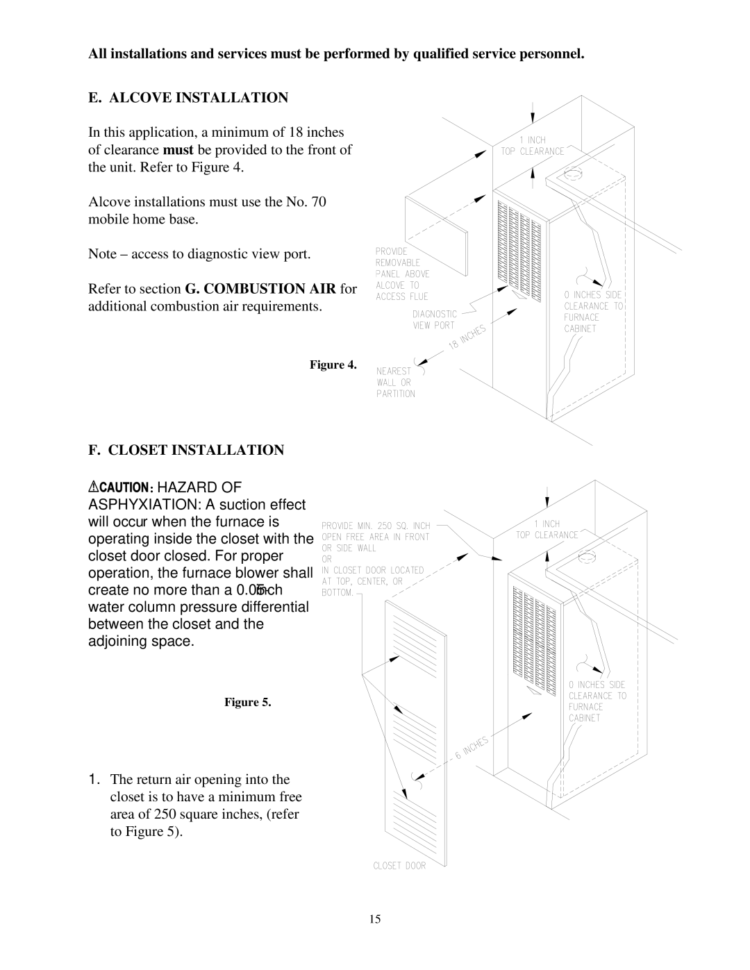 Thermo Products ome-72d36 service manual Alcove Installation, Closet Installation 