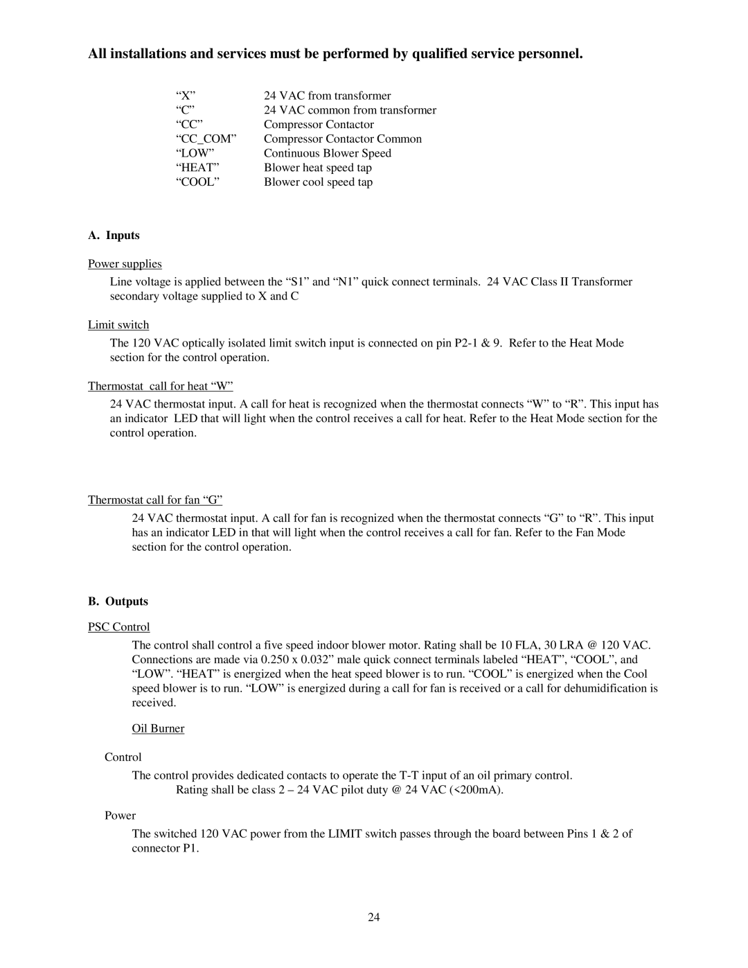 Thermo Products ome-72d36 service manual Inputs 