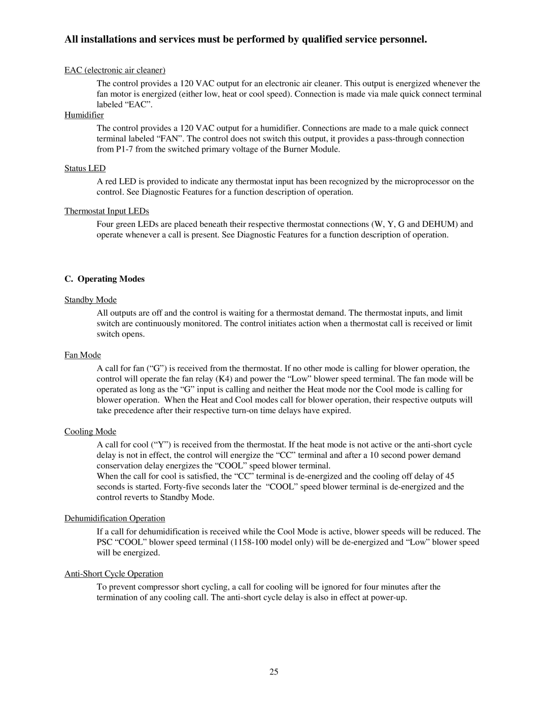 Thermo Products ome-72d36 service manual Operating Modes 