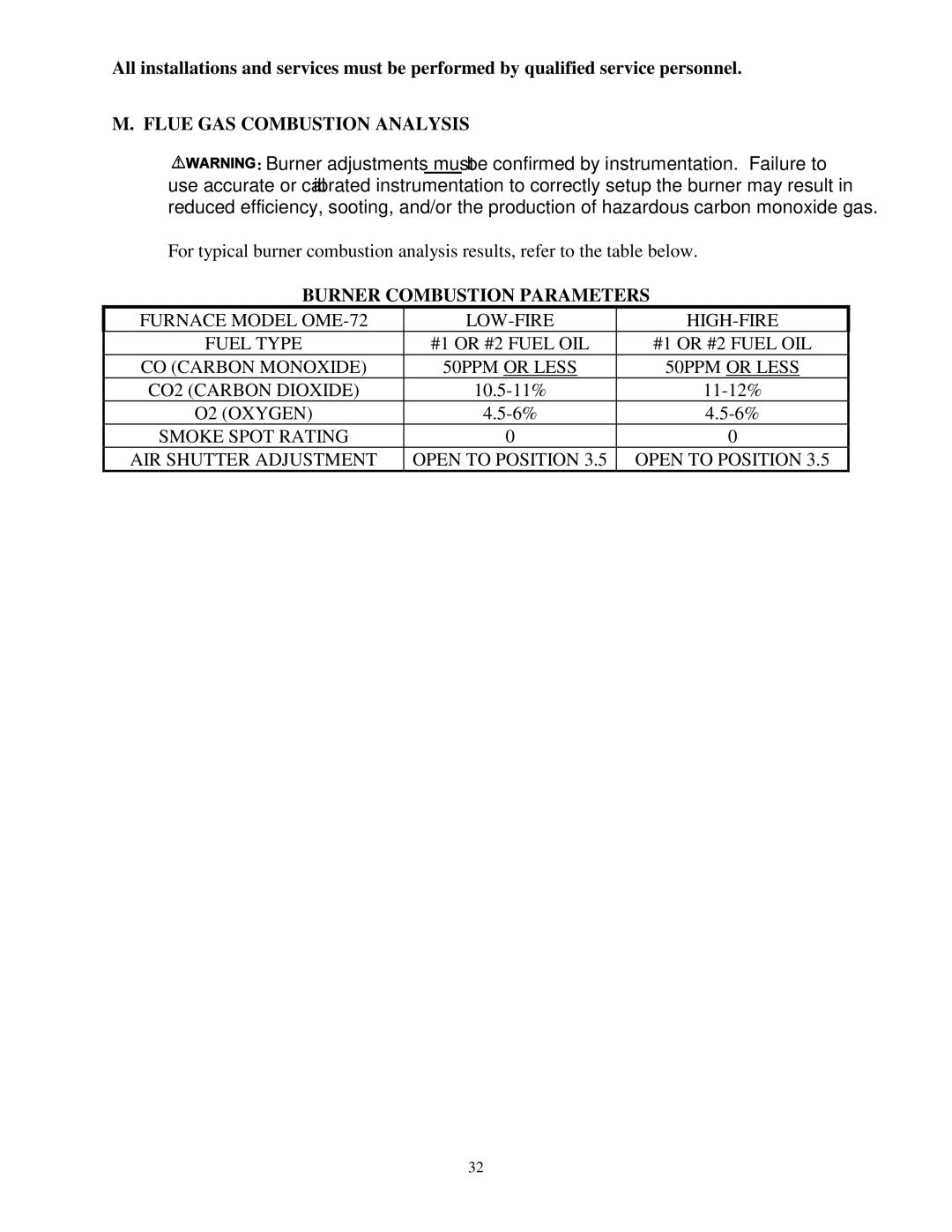 Thermo Products ome-72d36 service manual Flue GAS Combustion Analysis, Burner Combustion Parameters 