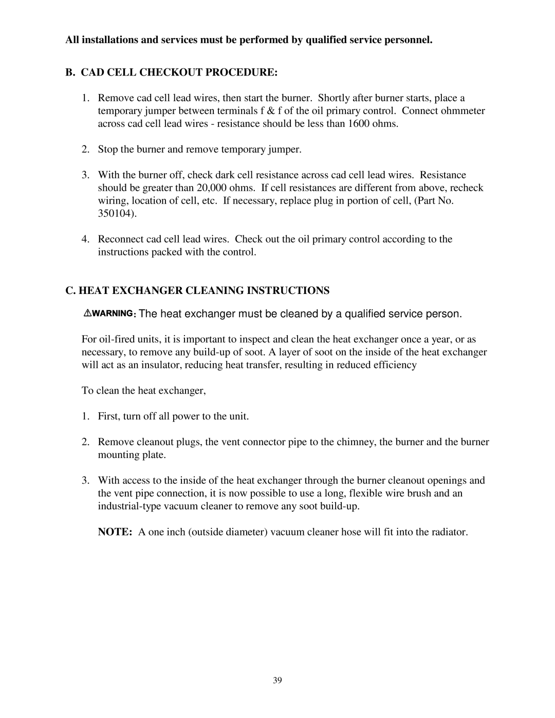 Thermo Products ome-72d36 service manual CAD Cell Checkout Procedure, Heat Exchanger Cleaning Instructions 