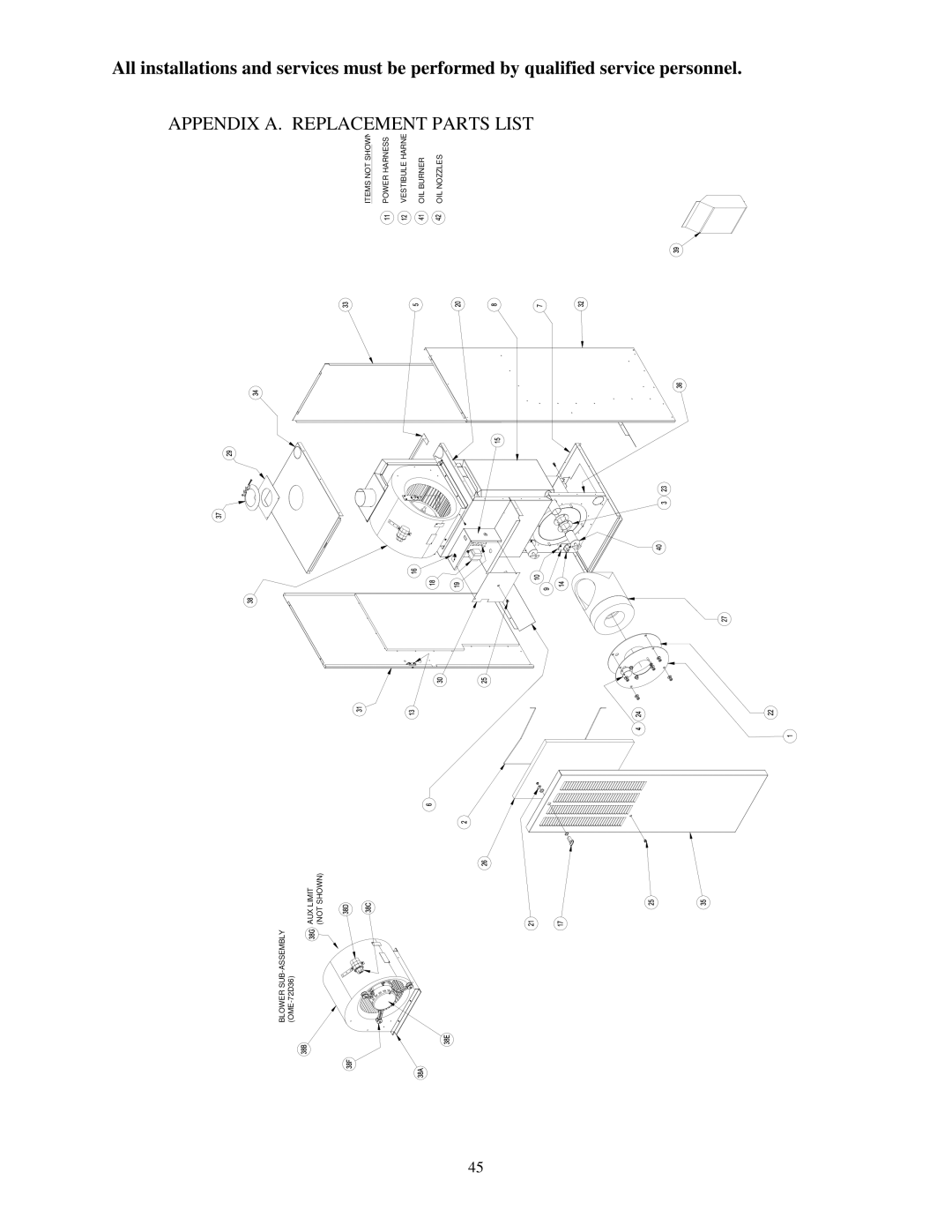 Thermo Products ome-72d36 service manual Appendix A. Replacement Parts List 