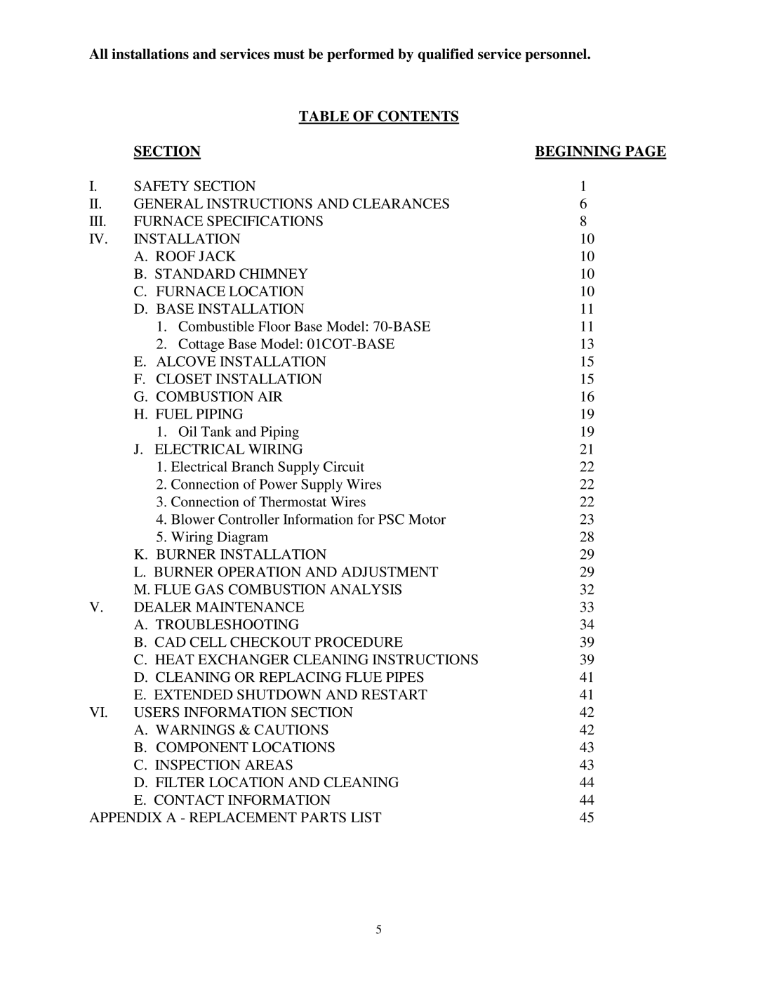 Thermo Products ome-72d36 service manual Table of Contents Section Beginning 