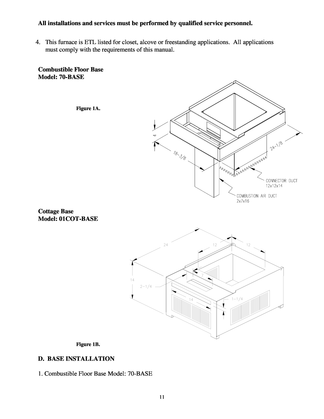 Thermo Products ome-72d36 Combustible Floor Base Model 70-BASE, Cottage Base Model 01COT-BASE, D. Base Installation 