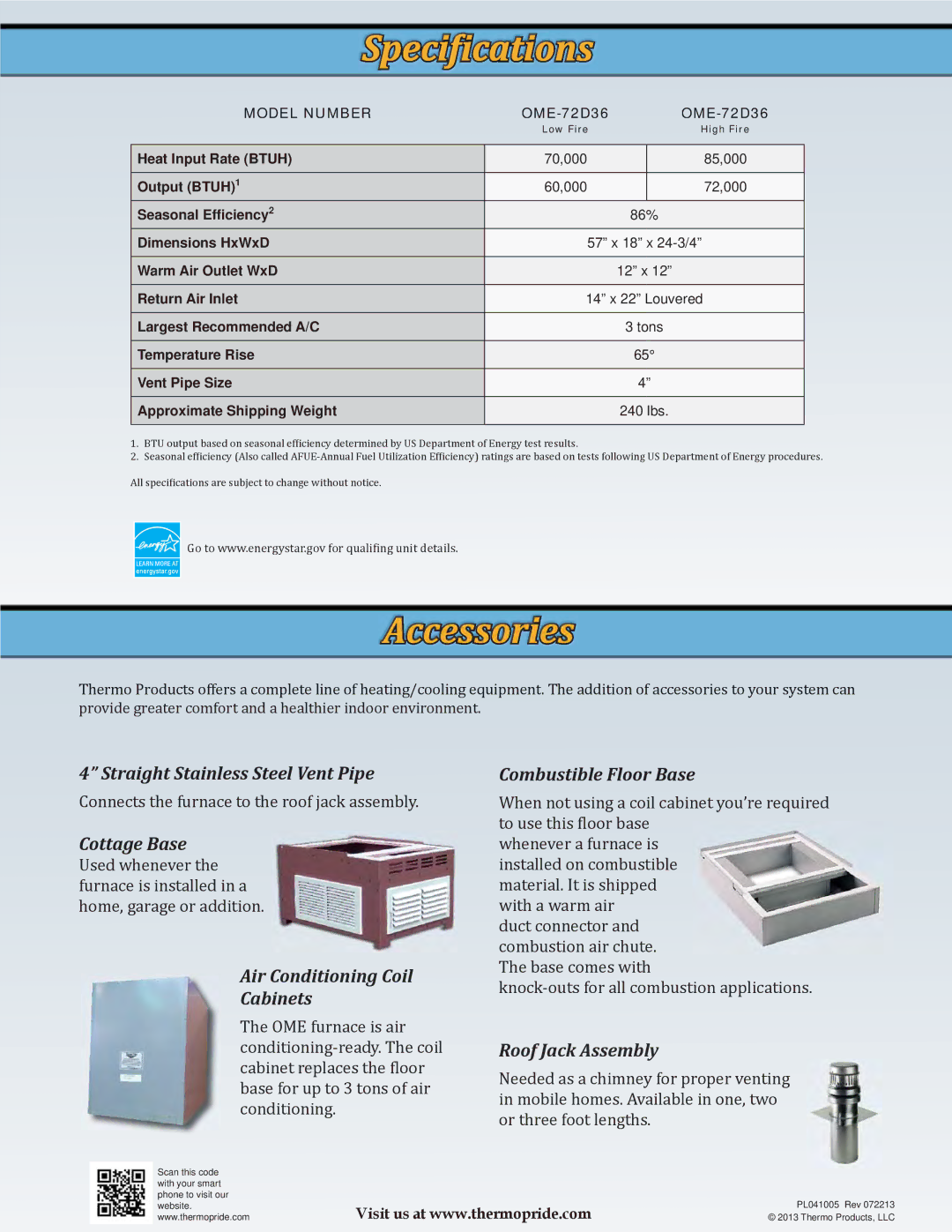 Thermo Products OME Series manual Straight Stainless Steel Vent Pipe, Cottage Base, Air Conditioning Coil Cabinets 