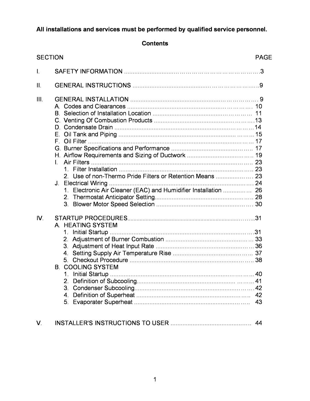 Thermo Products 30, OPB (24, 36)- 80 service manual Contents 