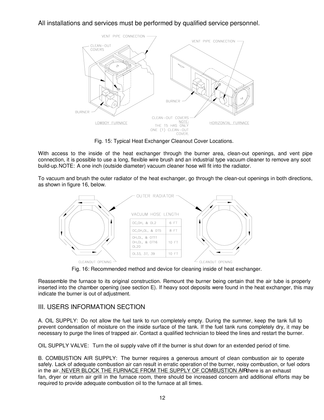 Thermo Products OC2-56, OT5-85, OH2-56 III. Users Information Section, Typical Heat Exchanger Cleanout Cover Locations 