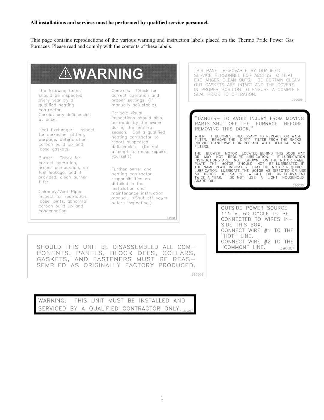 Thermo Products PGT11-125, PGT16-160, PGT5-100, PGL20-180, PGL37-312, PGL39-400, PGL33-250 service manual 