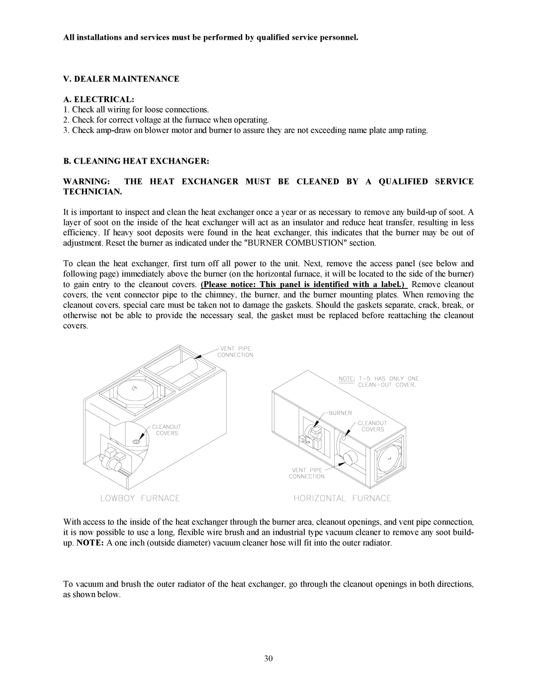 Thermo Products PGL37-312, PGT16-160, PGT5-100, PGL20-180, PGT11-125 Dealer Maintenance Electrical, Cleaning Heat Exchanger 