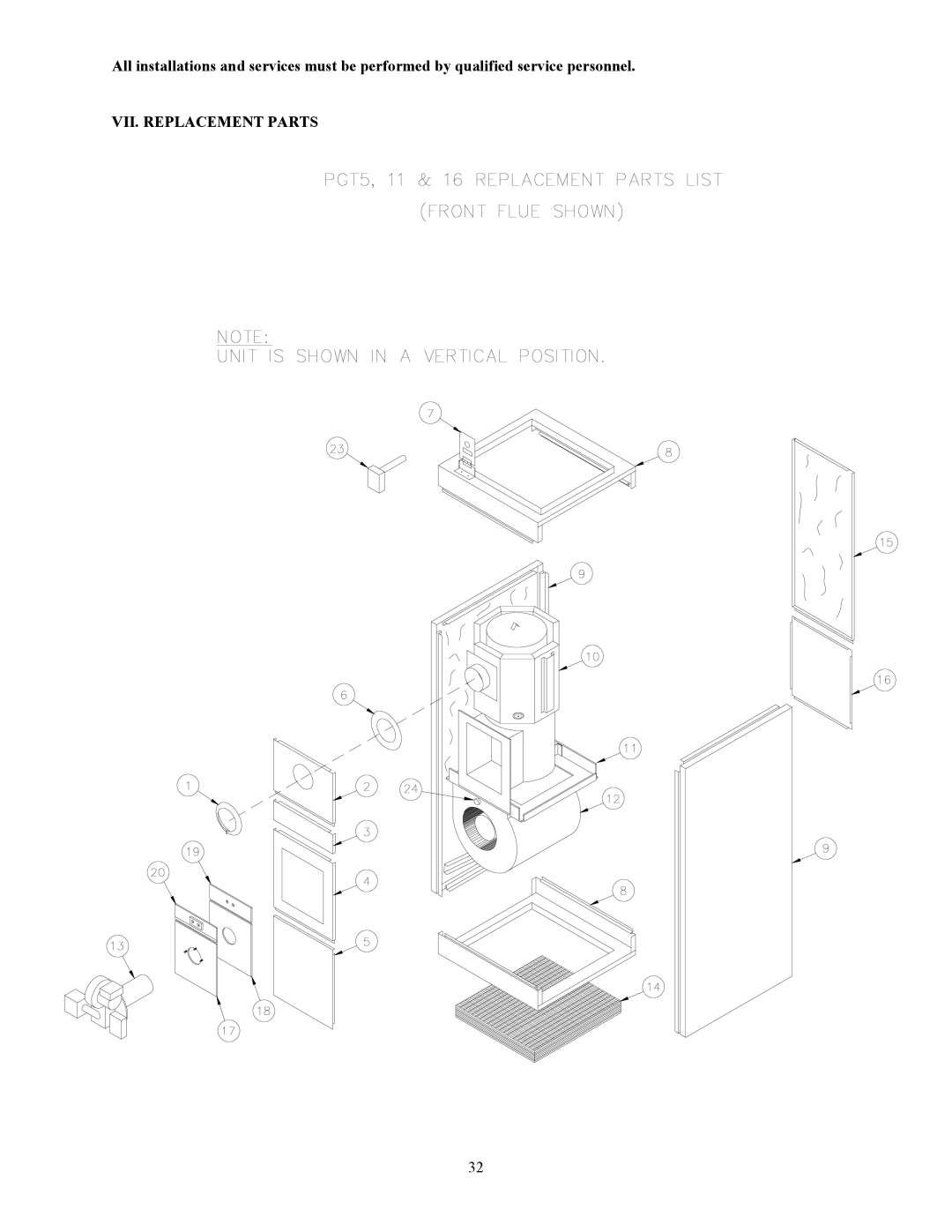 Thermo Products PGL33-250, PGT16-160, PGT5-100, PGL20-180, PGT11-125, PGL37-312, PGL39-400 service manual VII. Replacement Parts 