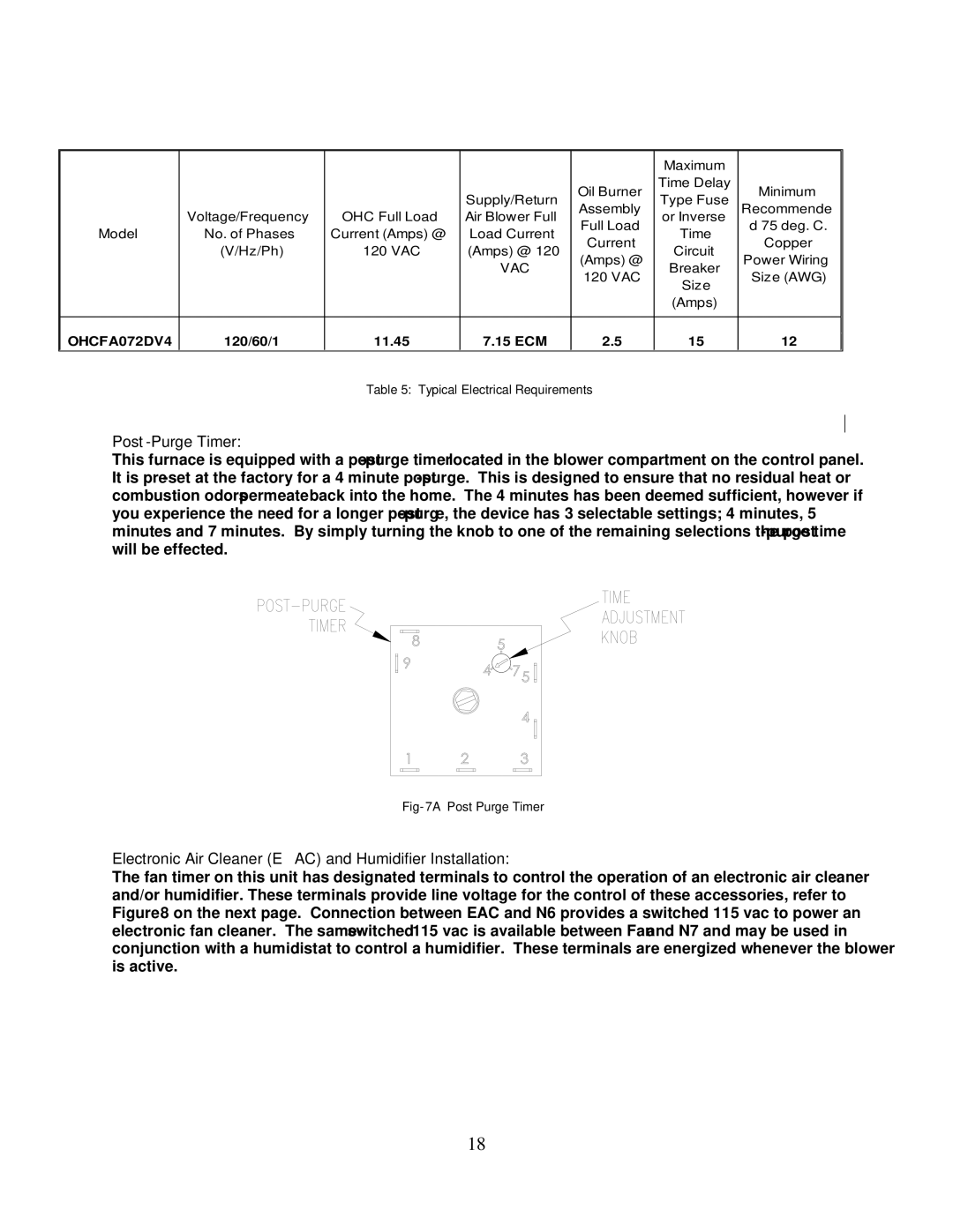 Thermo Products PHCFA072DV4R operation manual Post-Purge Timer, Electronic Air Cleaner EAC and Humidifier Installation 