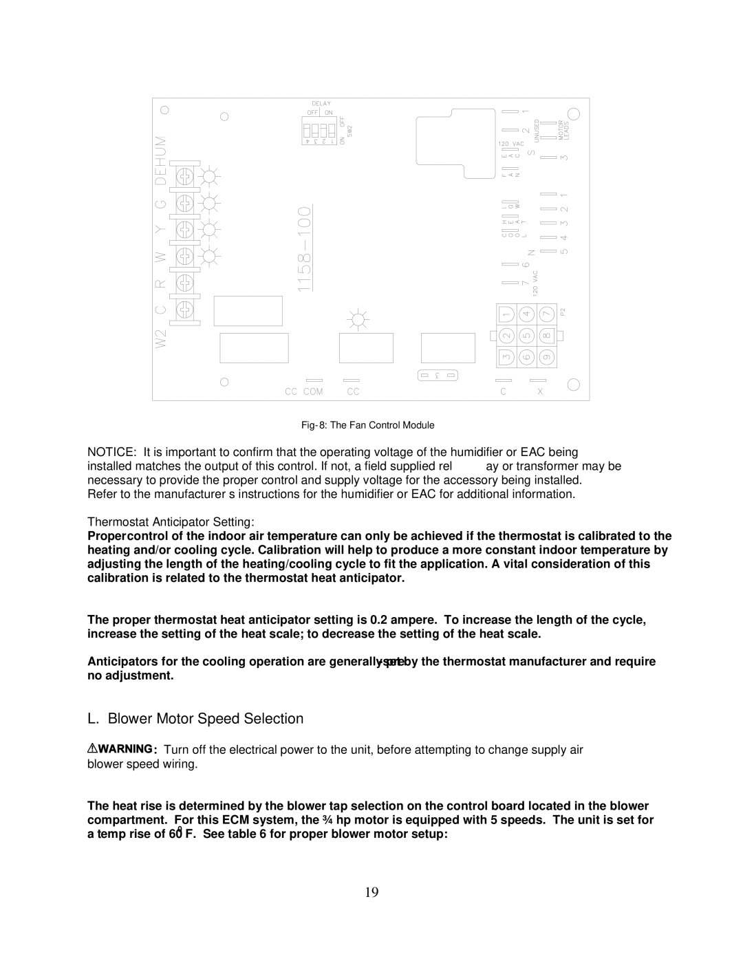 Thermo Products PHCFA072DV4R operation manual Blower Motor Speed Selection, Thermostat Anticipator Setting 