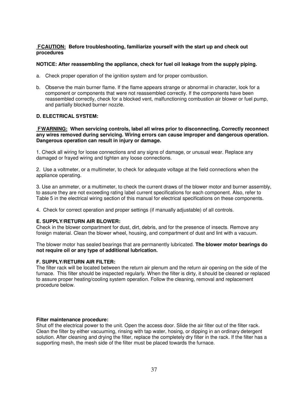 Thermo Products PHCFA072DV4R operation manual Electrical System, SUPPLY/RETURN AIR Blower, SUPPLY/RETURN AIR Filter 