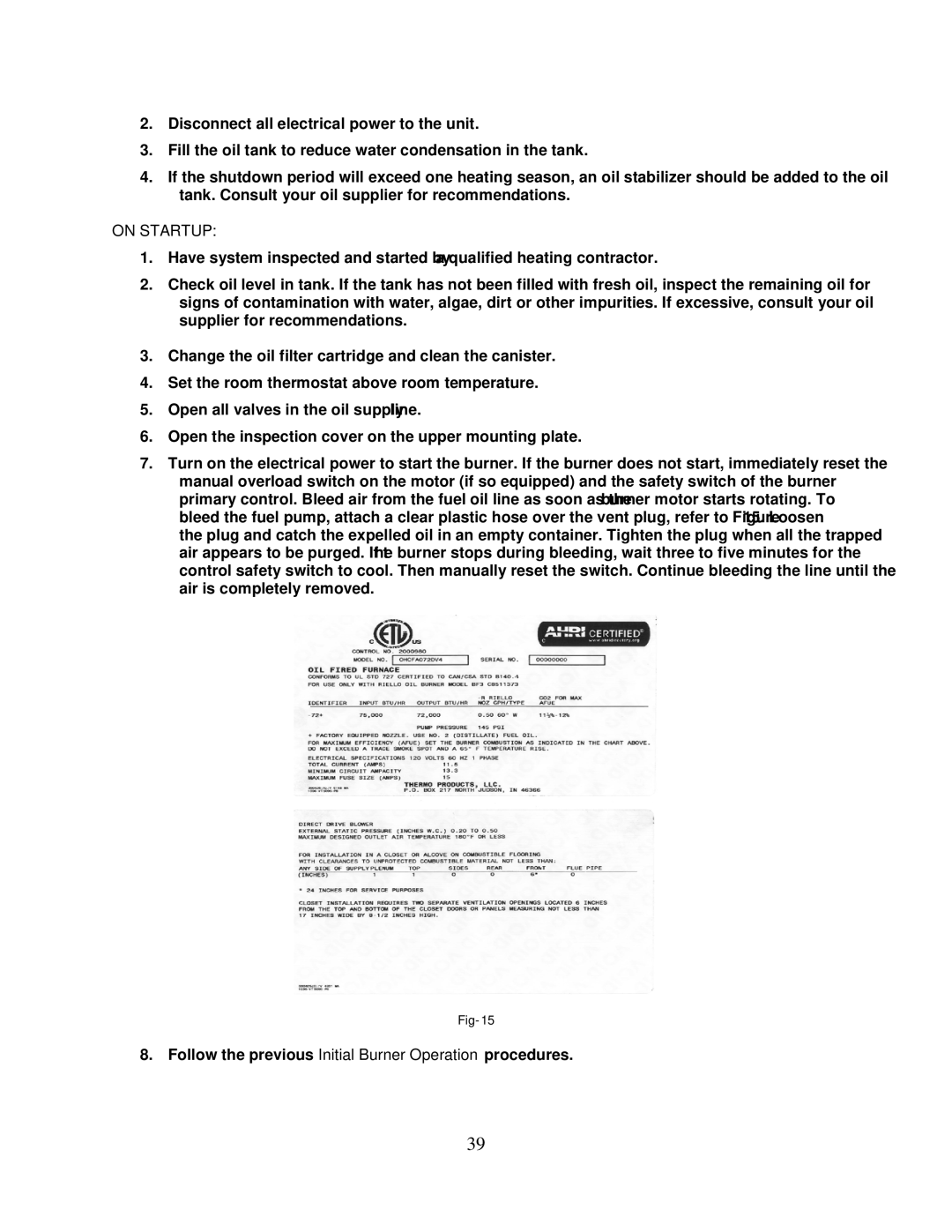 Thermo Products PHCFA072DV4R operation manual On Startup 