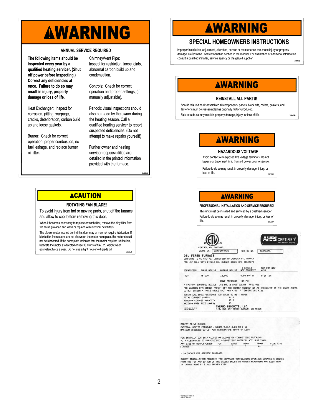 Thermo Products PHCFA072DV4R operation manual 