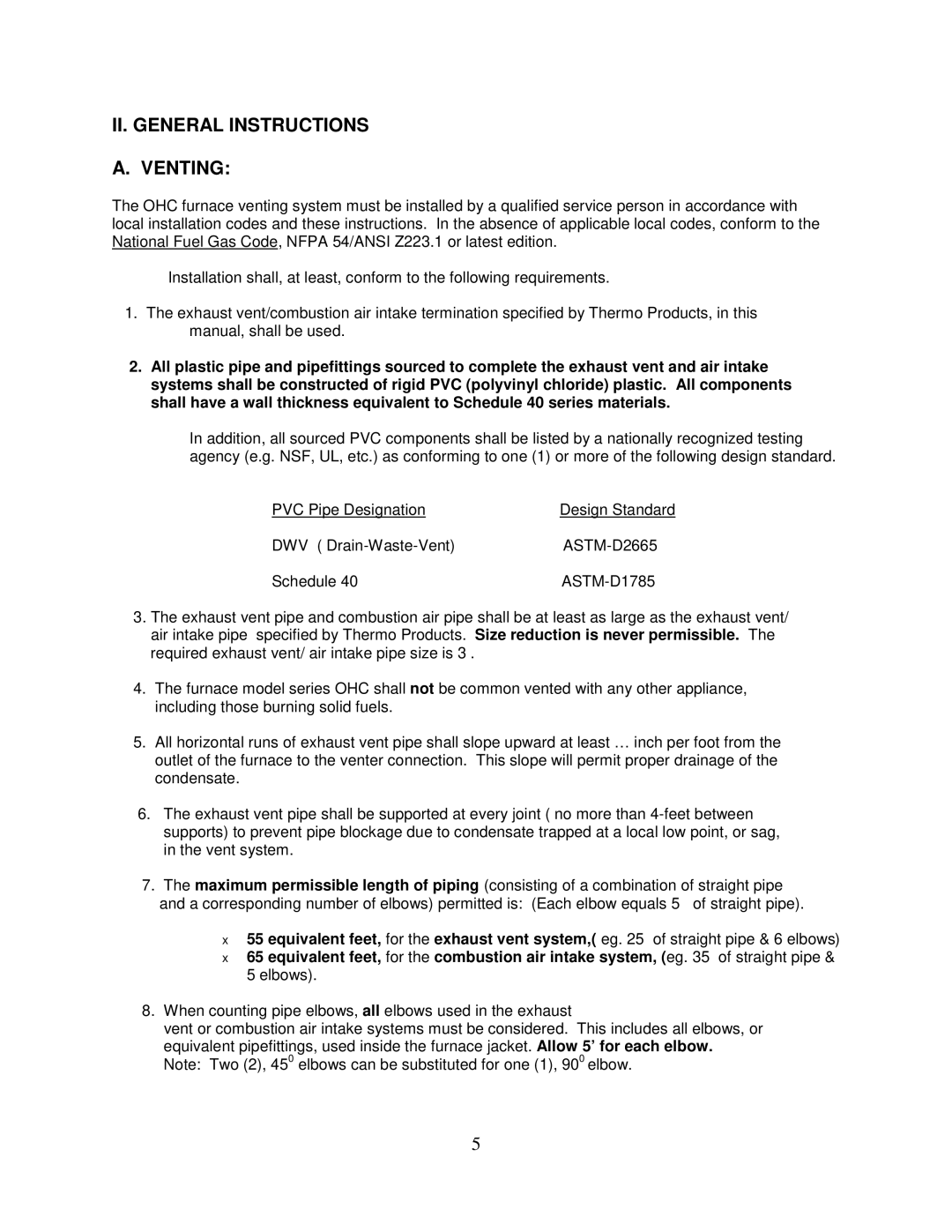 Thermo Products PHCFA072DV4R operation manual II. General Instructions Venting 