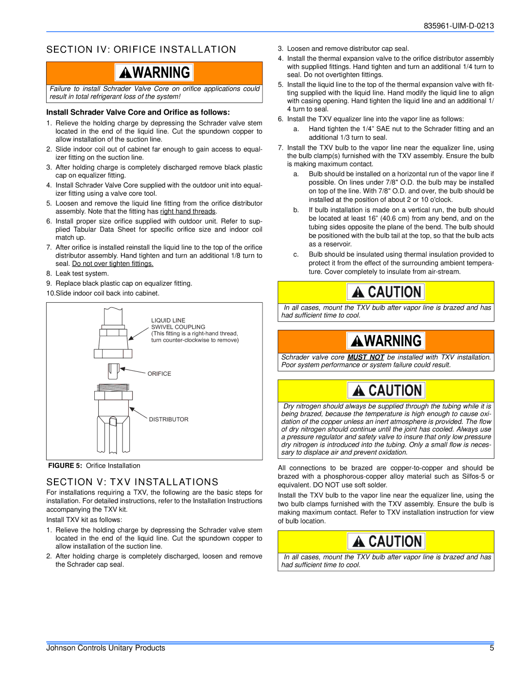 Thermo Products R-410A installation manual Section IV Orifice Installation, Section V TXV Installations 