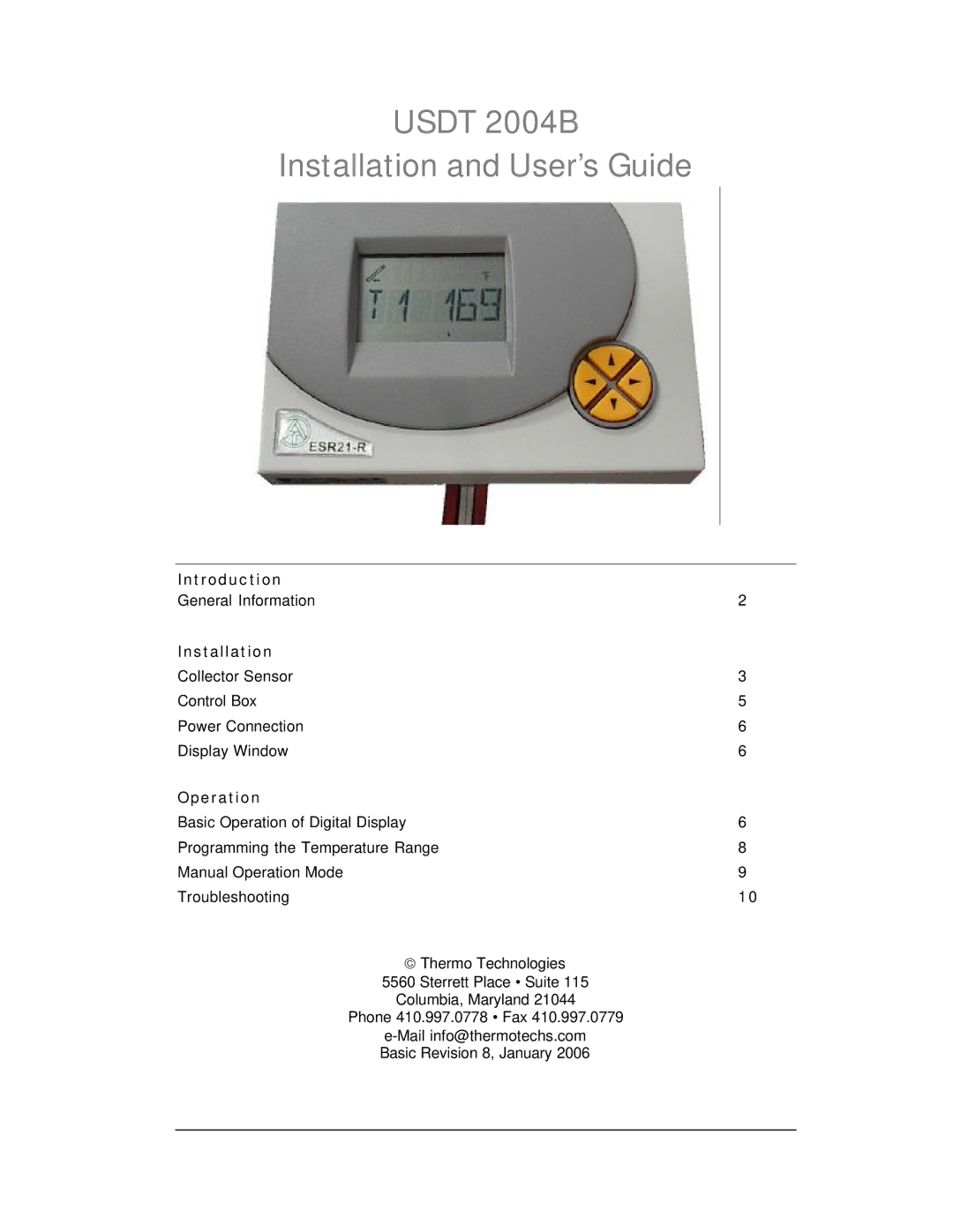 Thermo Products USDT 2004B manual Usdt 2004B Installation and User’s Guide 