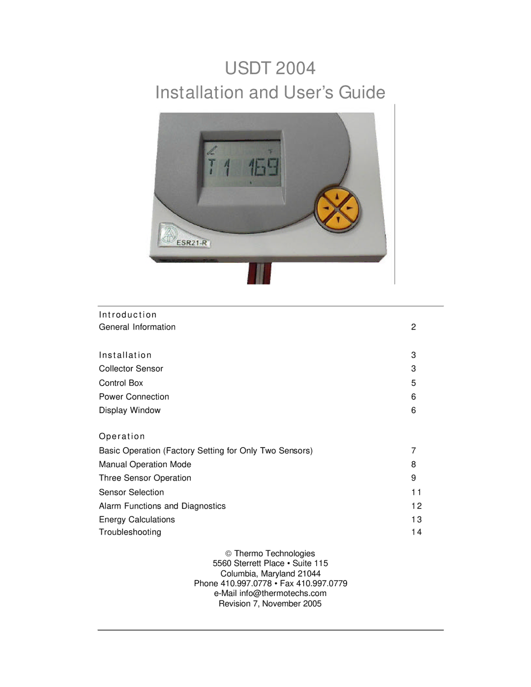 Thermo Products USDT2004 manual Usdt Installation and User’s Guide 