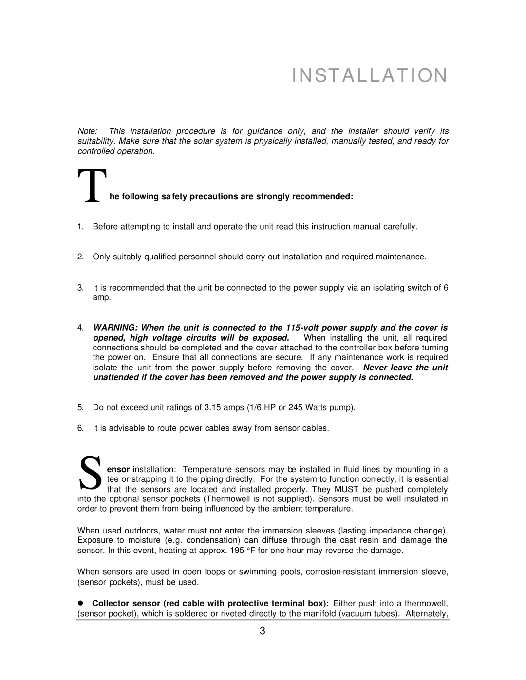 Thermo Products USDT2004 manual Installation, Following sa fety precautions are strongly recommended 