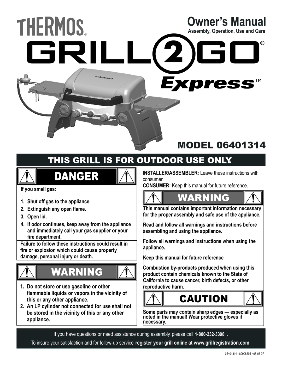 Thermos 06401314 manual Model, Assembly, Operation, Use and Care 