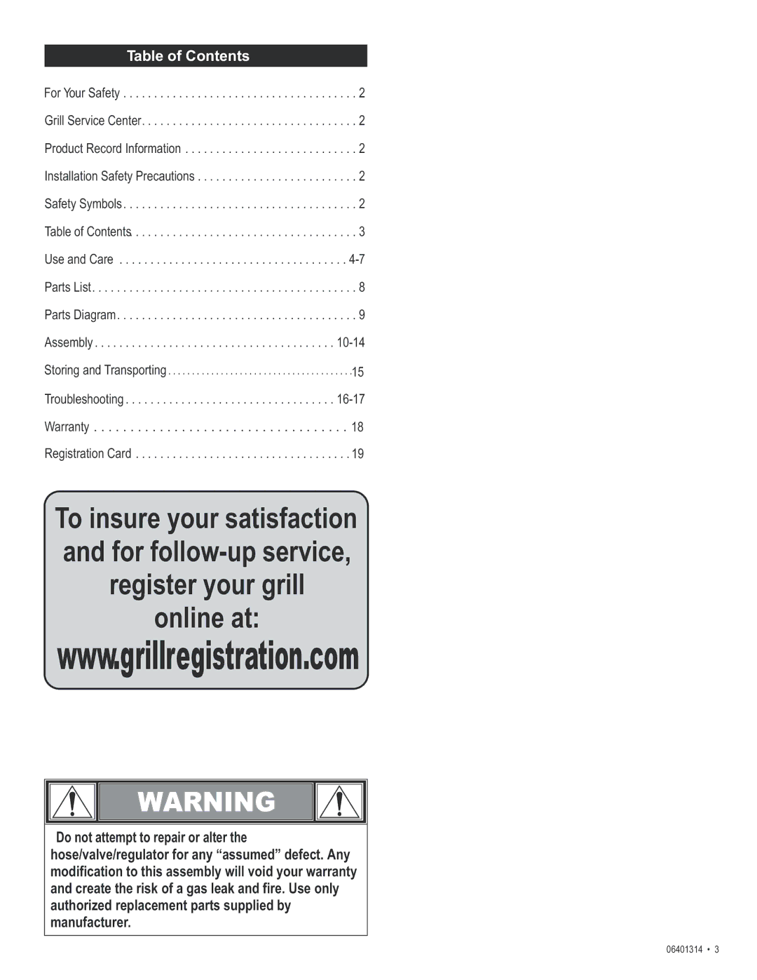 Thermos 06401314 manual Table of Contents 