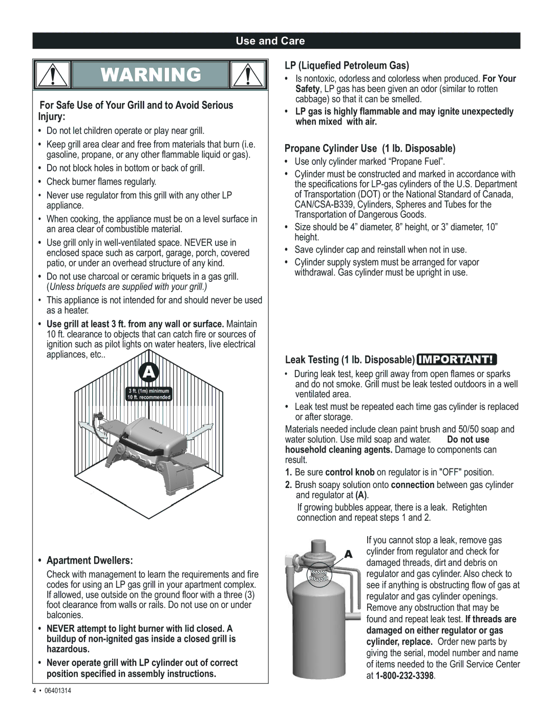 Thermos 06401314 For Safe Use of Your Grill and to Avoid Serious Injury, Apartment Dwellers, LP Liquefied Petroleum Gas 