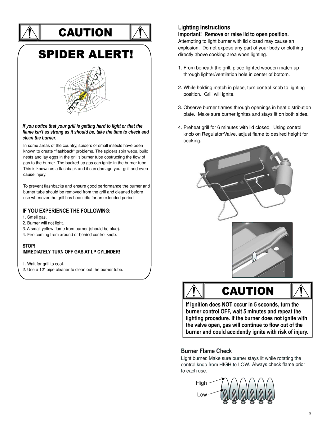 Thermos 4611118 manual Lighting Instructions, Burner Flame Check 