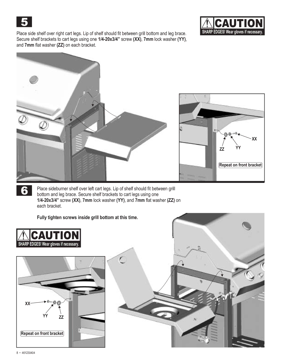 Thermos 461230404 manual Fully tighten screws inside grill bottom at this time 