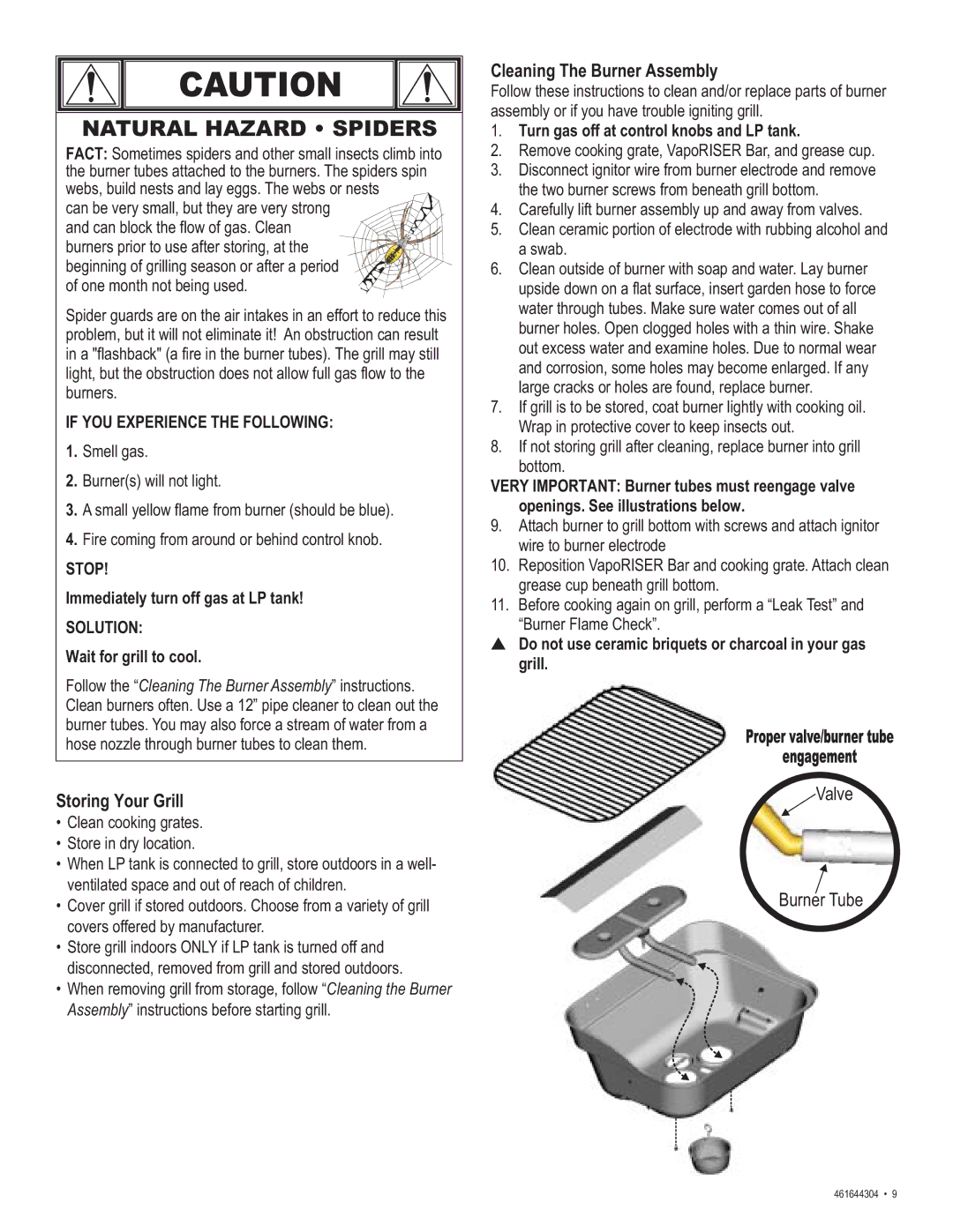 Thermos 461644304 manual Storing Your Grill, Cleaning The Burner Assembly 