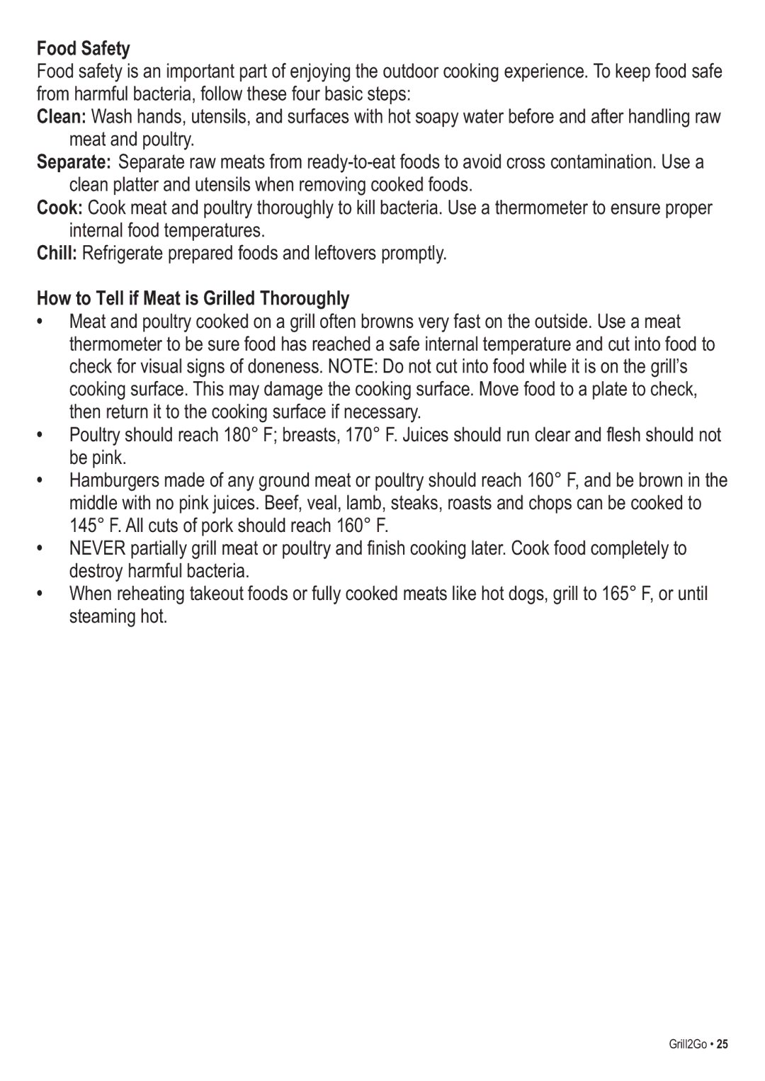 Thermos 465621303, 465611003 manual Food Safety, How to Tell if Meat is Grilled Thoroughly 