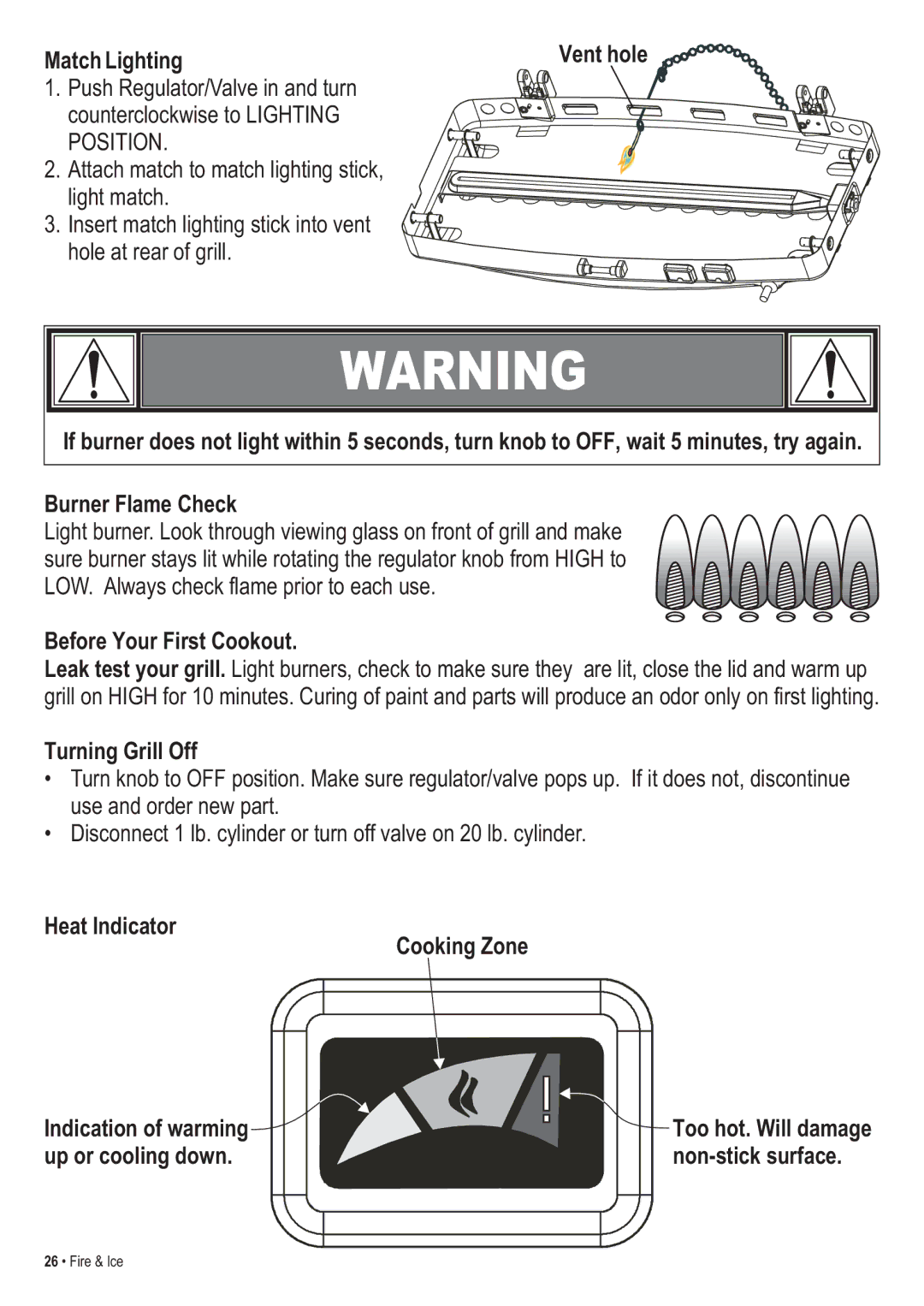 Thermos 465630003 manual Match Lighting, Before Your First Cookout, Turning Grill Off 