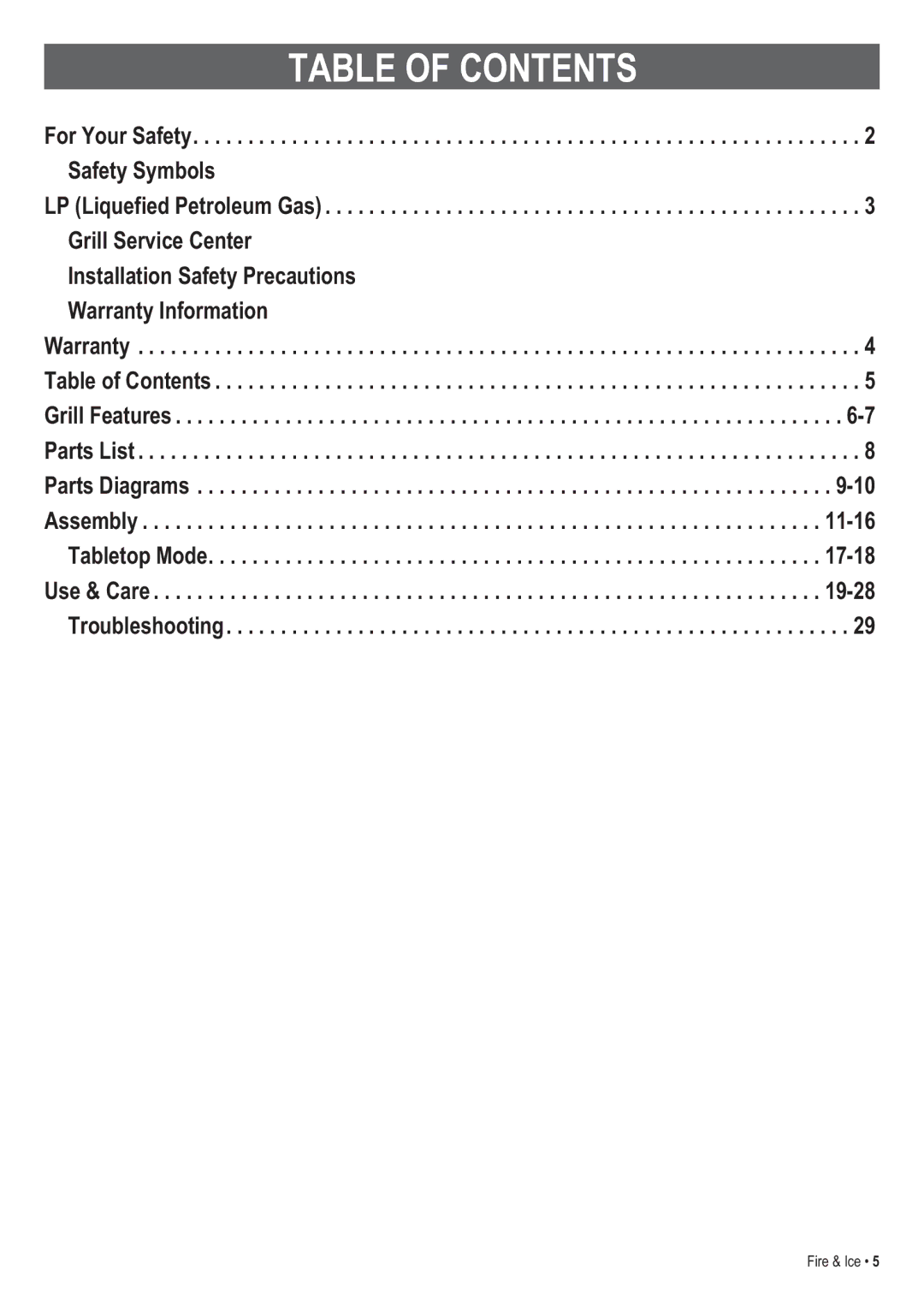 Thermos 465630003 manual Table of Contents 