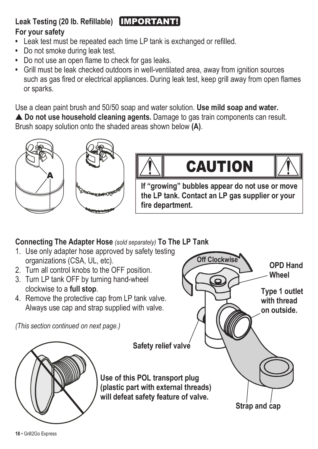 Thermos 465630503 manual Leak Testing 20 lb. Refillable Important For your safety, OPD Hand Wheel 