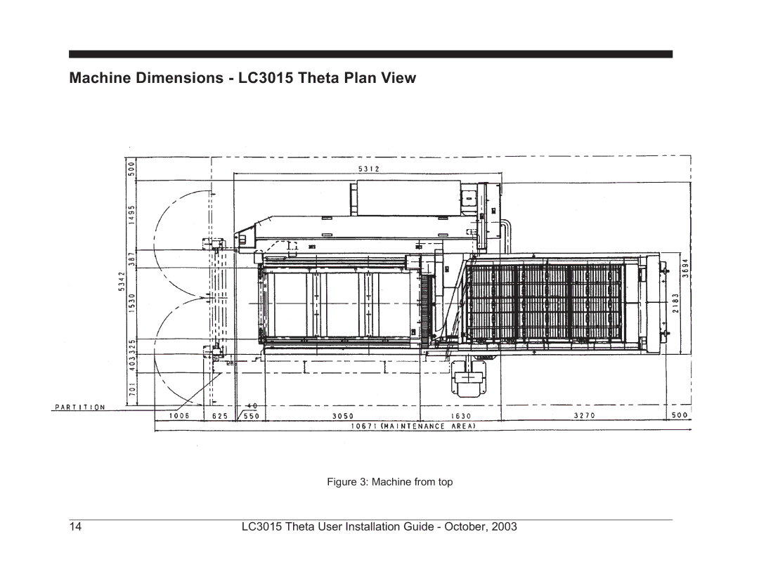 Theta Digital LC3015-2 manual Machine Dimensions LC3015 Theta Plan View, Machine from top 